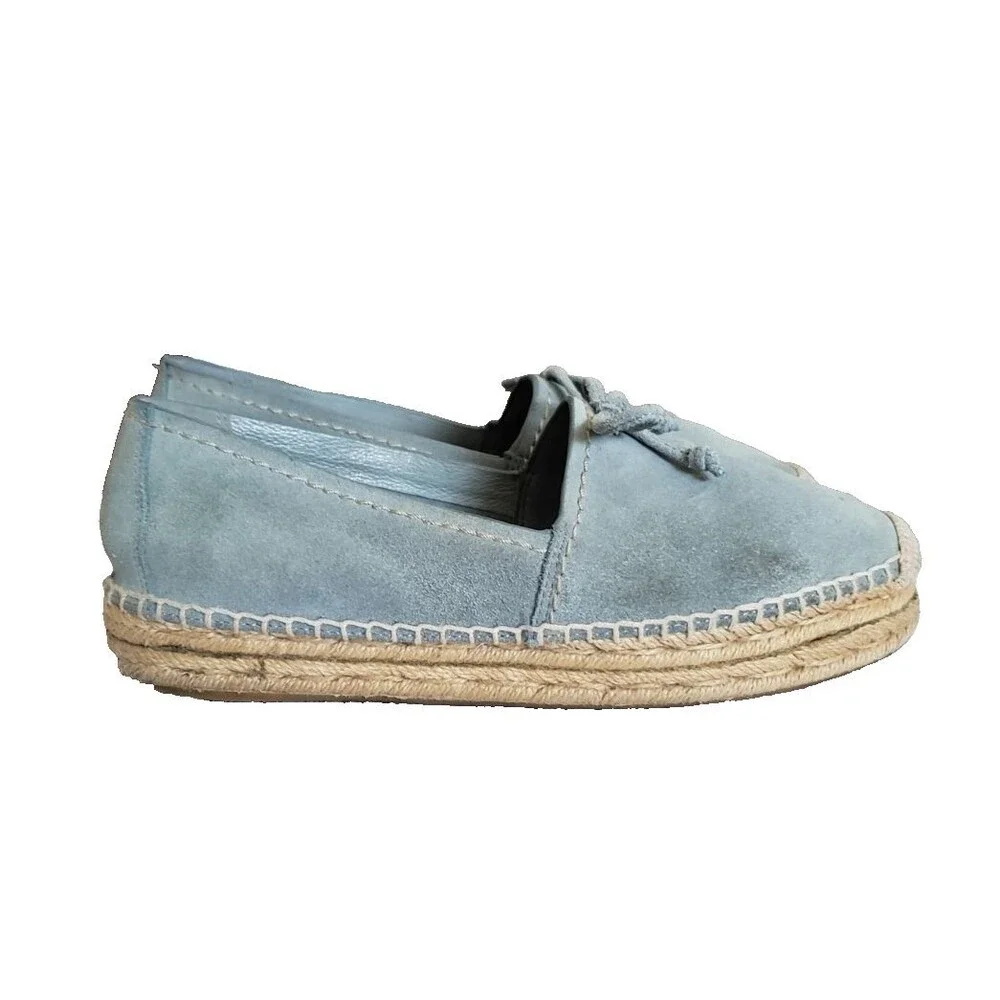 Coach Espadrilles Shoes Suede Blue Green Women's 7.5B Platform Bow Boho Slip on